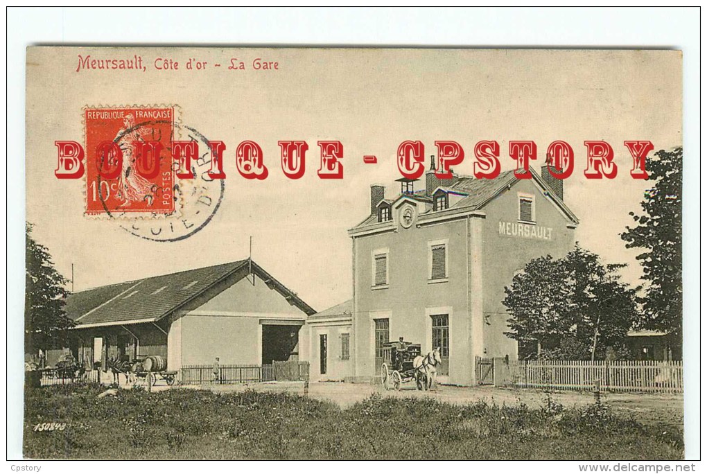 21 - MEURSAULT   RARE< Facade De La Gare Avec Diligence - Train Chemin De Fer - Railway Station - Bahnhof - Dos Scanné - Meursault