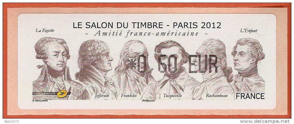 VIGNETTE LISA 1 - SALON TIMBRE 2012 - AMITIE FRANCO-AMERICAINE  - MENTION 0,60 EUR - NEUF - 2010-... Illustrated Franking Labels