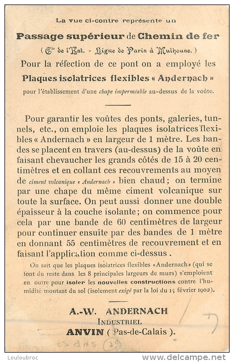 PONT DE CHEMIN DE FER LIGNE PARIS A MULHOUSE  CIE DE L'EST  PUBLICITE ANDERNACH A ANVIN PAS DE CALAIS - Opere D'Arte