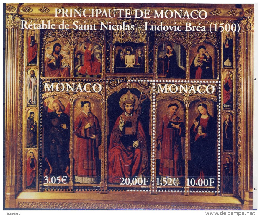 ##O203. Monaco 2000. Bréa Triptychon. Painting. Michel Block 80. MNH(**) - Blocks & Kleinbögen