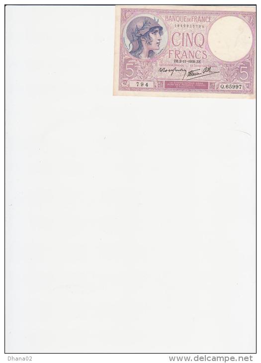 CINQ FRANCS (voilet) 11 1939  (occasion) - 5 F 1917-1940 ''Violet''