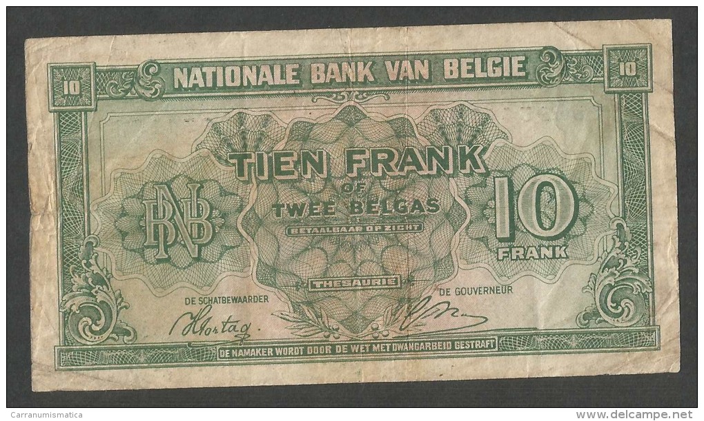 [NC] BANQUE NATIONALE De BELGIQUE - 10 FRANCS Ou 2 BELGAS (01 - 02 - 1943) - 10 Franchi-2 Belgas