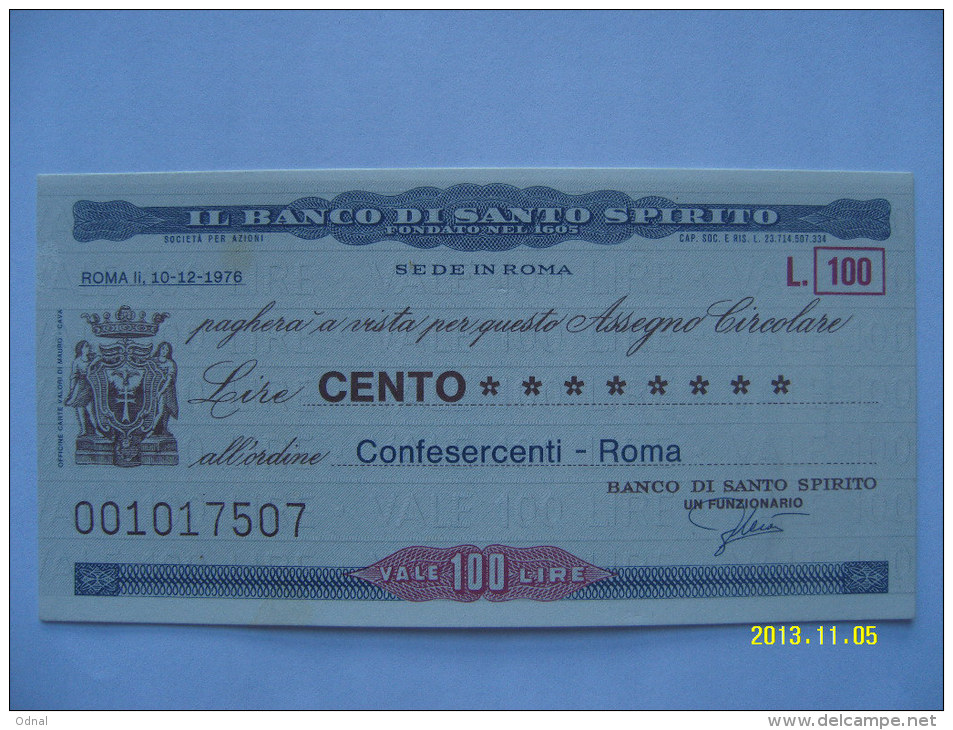 MINIASSEGNI  IL BANCO DI SANTO SPIRITO  FDS  100  LIRE  - CONFESERCENTI - ROMA - [10] Assegni E Miniassegni