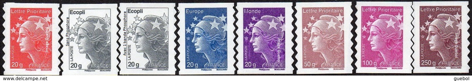 France Autoadhésif ** N°  590,+ 591 + 591a à 596 - Marianne De Beaujard Les 8 Valeurs PRO De 2011 - Unused Stamps