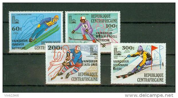 Centrafricaine 1979, 4V,olympic Lake Placid,skien,ijshockey,ic Ehockey,slalom,afdaling,w Inners, MNH/Postfris(D1344) - Invierno 1980: Lake Placid