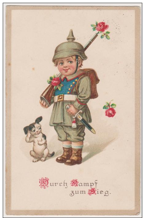 Kinder-Soldat, Gewehr, Bajonett, Hund, Durch Kampf Zum Sieg, Elsterberg 1916, Patriotika WKI - Weltkrieg 1914-18