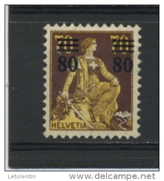 SUISSE HELVETIA 80/70 Cts BRUN N° Yvert 148 * - Nuovi