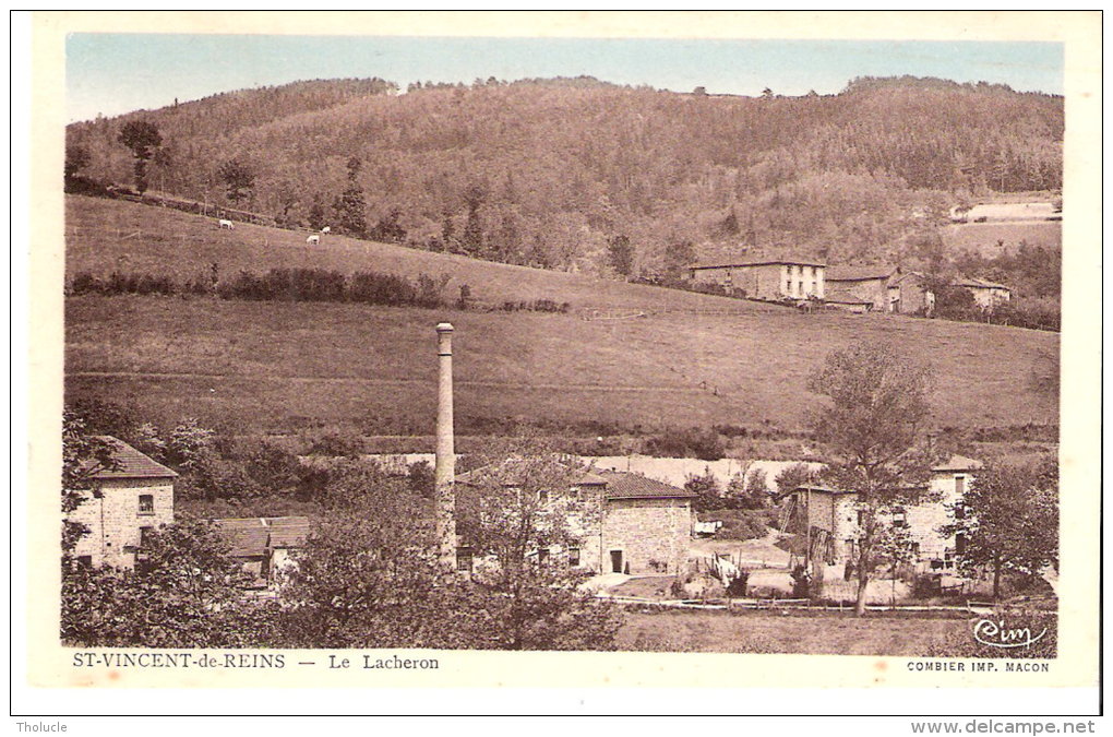 Saint-Vincent-de-Reins (Amplepuis-Rhône)-+/-1940-Le Lacheron-Cheminée D'Usine-Tissage-colorisée - Amplepuis