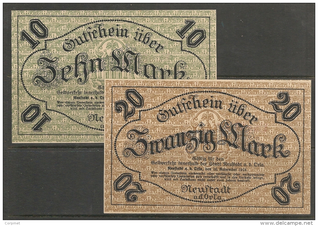 Stadt  NEUSTADT A.d. ORLA  - VIII - Germany -  1918 - Set Of 2 NOTGELD 10 & 20 Marks Notes - [11] Local Banknote Issues