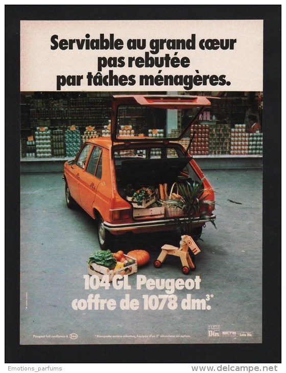 Publicité Papier 1978 Automobile Voiture  PEUGEOT 104 GL Automobiles - Advertising