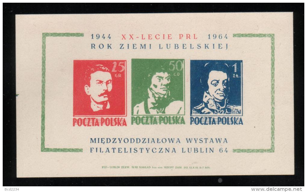 POLAND 1964 20 YEARS PEOPLE´S REPUBLIC LUBLIN REGION PHILATELIC EXPO S/S T1 NHM TRAUGUTT KOSCIUSZKO PULASKI CINDERELLA - Altri & Non Classificati