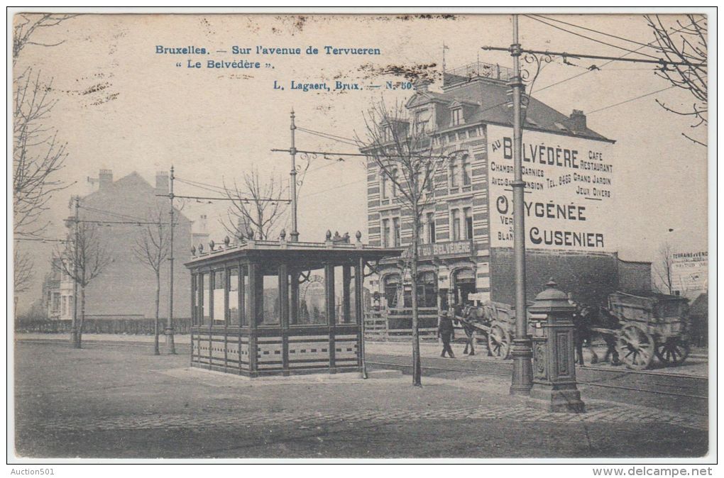 19550g CAFE - RESTAURANT  AU BELVEDERE - Avenue De Tervueren - 1908 - Charrette à Cheval - St-Pieters-Woluwe - Woluwe-St-Pierre