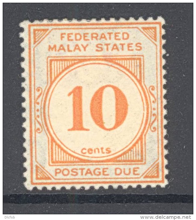 MALAY STATES, 1924 10c POSTAGE DUE (wmk Crown To Right Of CA, SGD5) Vf MM - Federated Malay States