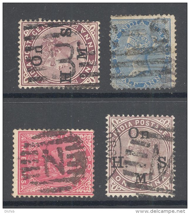 INDIA, Four ""Barred Letter"" Postmarks  On QVictoria Stamps #9 - 1882-1901 Empire