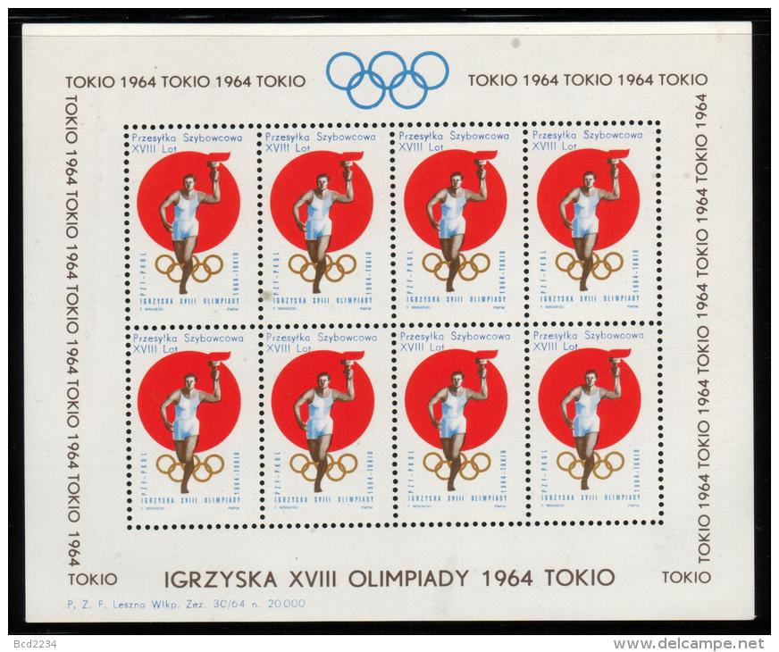 POLAND 1964 TOKYO OLYMPICS S/S NHM GLIDER MAIL CINDERELLA RUNNER TORCH OLYMPIC GAMES ATHLETICS - Zweefvliegers