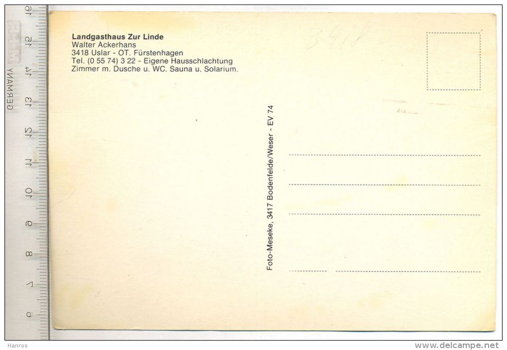 Uslar – OT Fürstenhagen , Um 1970/80 Verlag: --, Postkarte,  Erhaltung: I –II, Karte Wird In Klarsichthülle Verschickt. - Uslar