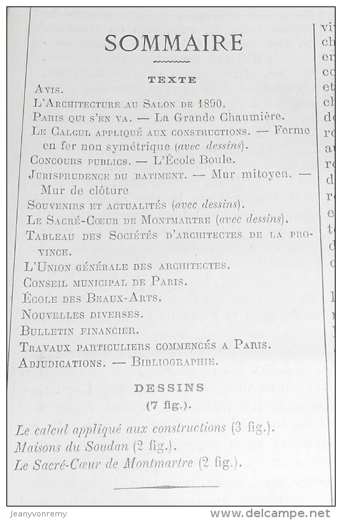 La Semaine Des Constructeurs. N°45. 3 Mai 1890. L'église Du Sacré Coeur à Montmartre.Maison Au Soudan. Habitation Bambar - Revistas - Antes 1900