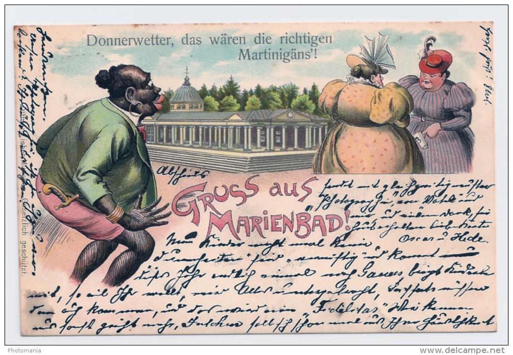 Litho AK GRUSS AUS MARIENBAD - "Donnerwetter Das Wären Die Richtigen Martinigäns!" -  Humor Scherzkarte  1901 - Gruss Aus.../ Gruesse Aus...