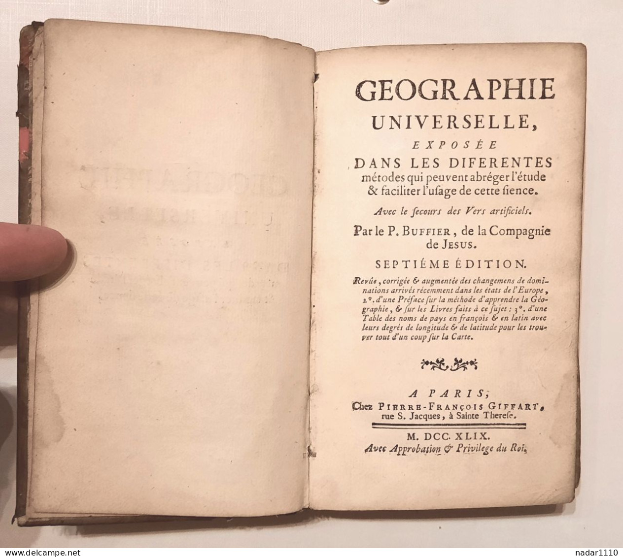 GEOGRAPHIE UNIVERSELLE Par BUFFIER - Chez Giffart, 1749 - 1701-1800