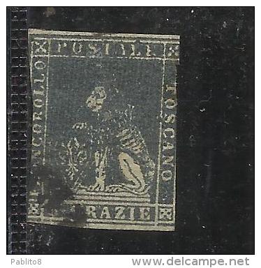 ANTICHI STATI ITALIANI ASI 1851 - 1852 TOSCANA 4 CRAZIE VERDE SCURO SU GRIGIO ANNULLATO USED - Toscane