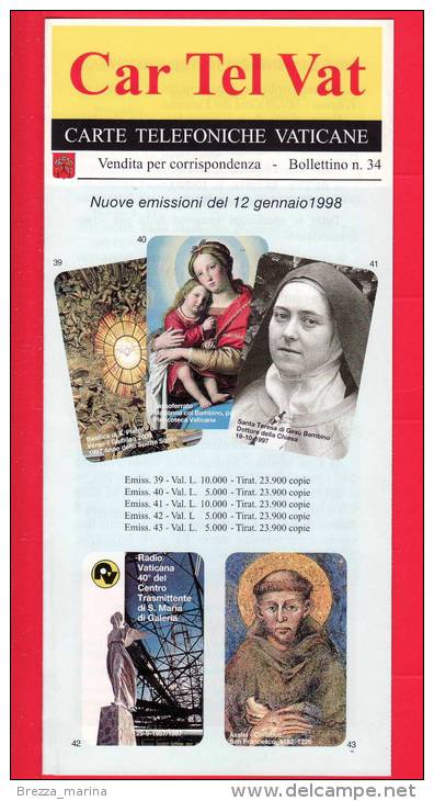 VATICANO - 1998 - Nuovo - Carte Telefoniche Vaticane  - Storia Postale - Bollettino Ufficiale N. 34 - Lettres & Documents