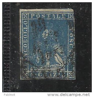 ANTICHI STATI ITALIANI ASI 1857 TOSCANA 6 CRAZIE AZZURRO CHIARO ANNULLATO USED - Toskana