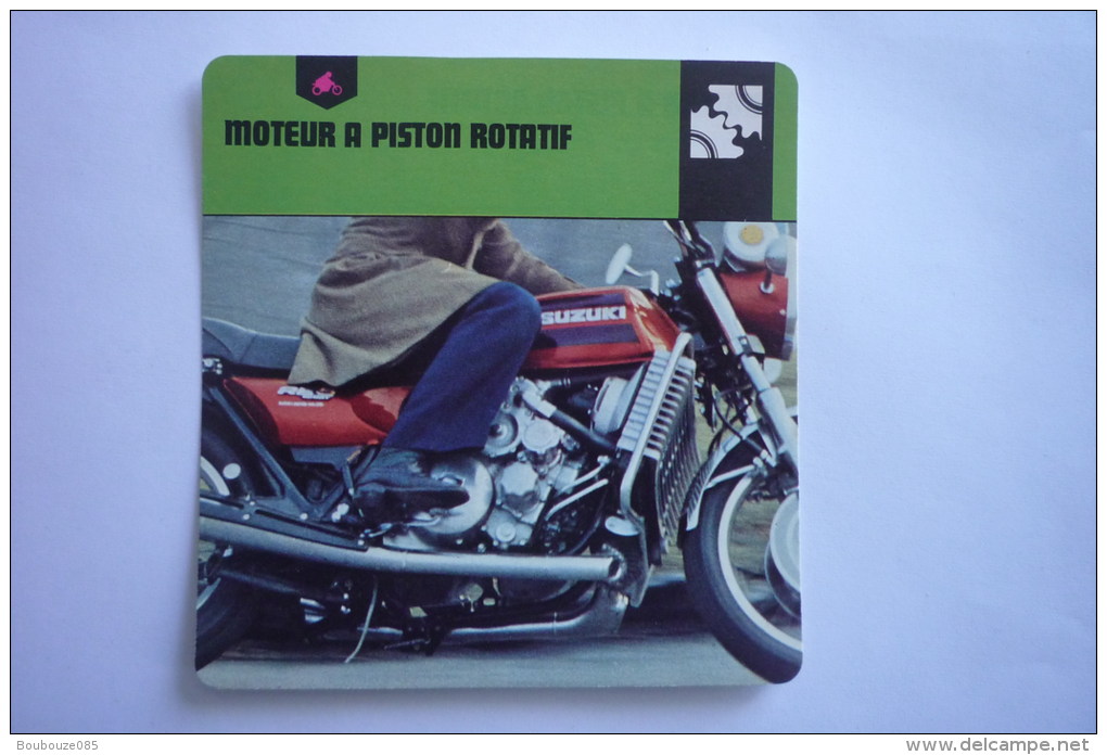 Transports - Sports Moto - Carte Fiche Moto -  Suzuki - Moteur à Piston Rotatif ( Description Au Dos De La Carte ) - Moto Sport