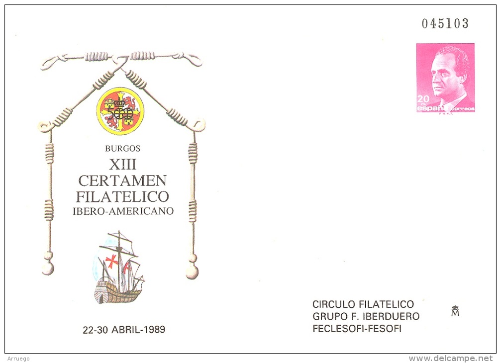 SPAIN. POSTAL STATIONARY LATIN-AMERICAN PHILATELIC EXHIBITION. BURGOS 1989 - 1931-....