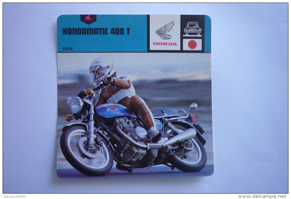 Transports - Sports Moto - Carte Fiche Moto -  Hondamatic 400 T - 1978 ( Description Au Dos De La Carte ) - Motorcycle Sport
