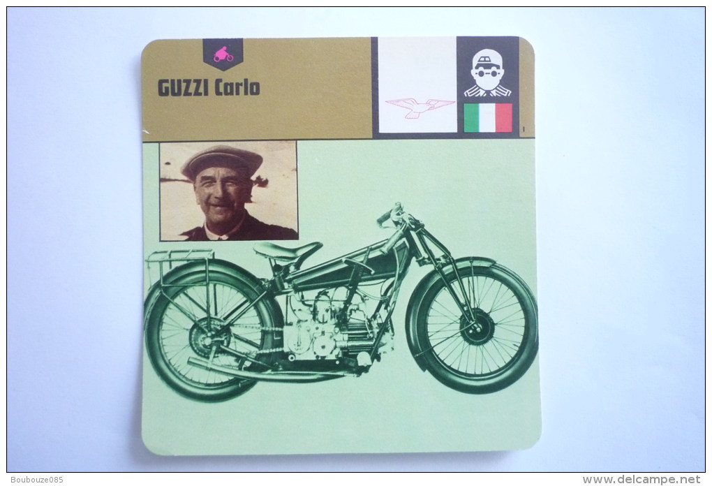 Transports - Sports Moto - Carte Fiche Moto - Carlo Guzzi - Le Depart D'une Folle Aventure ( Description Au Dos - Motorcycle Sport