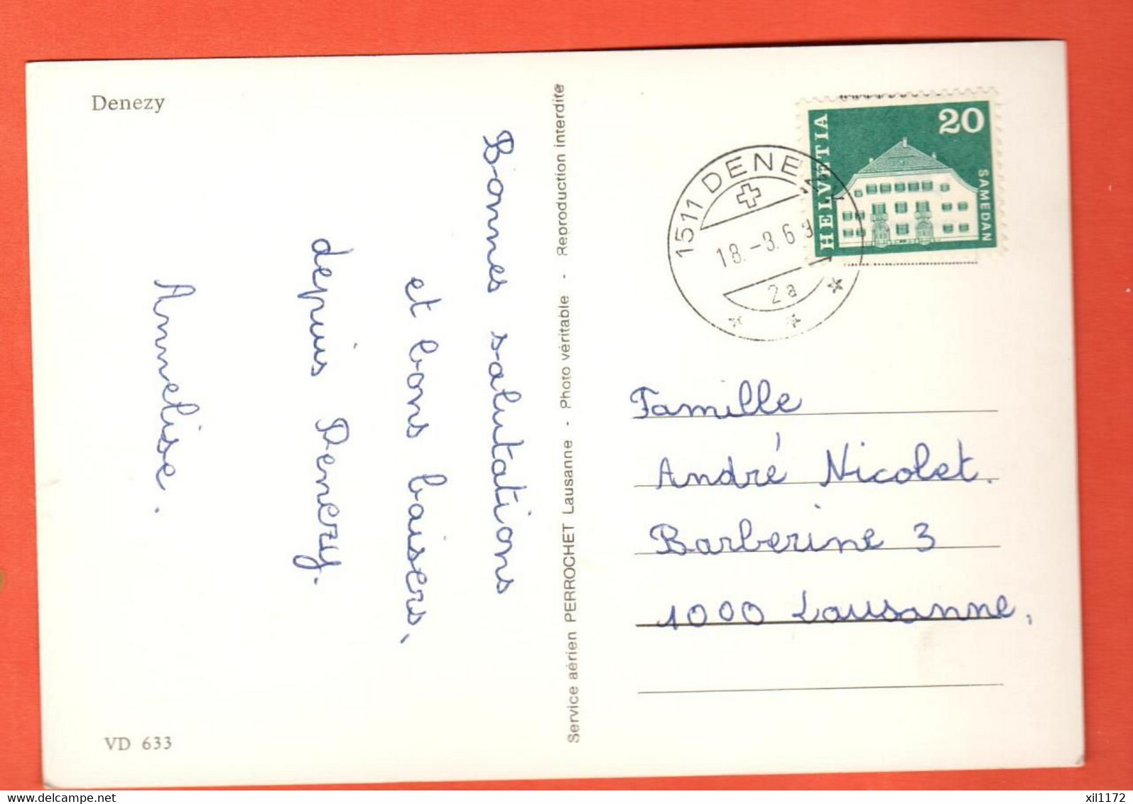 AVD-069 Denezy Montanaire, Gros-de-Vaud,  Cachet 1969. Grand Format. Scan Du Dos En Ligne - Denezy 