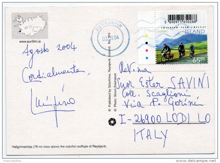 ICELAND - REYKJAVIK / THEMATIC STAMP-EUROPA CEPT 2004-CYCLING WITH BAR CODE - Islanda