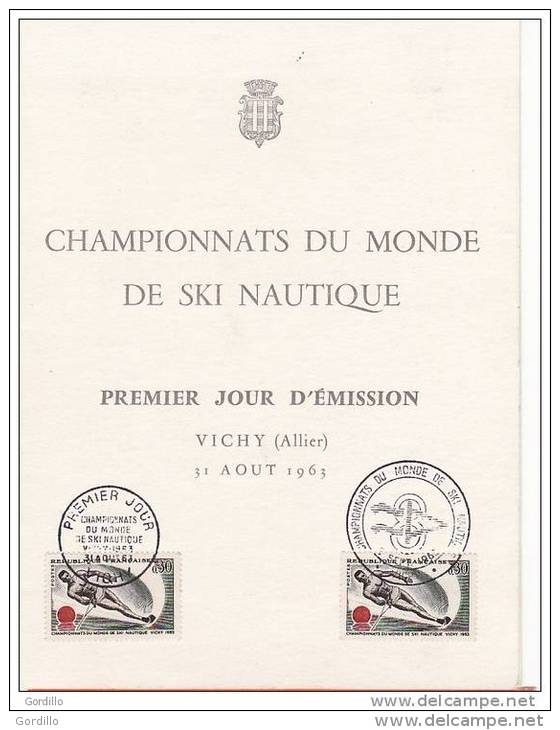 FDC + Carte Maximum Championnat Du Monde De Ski Nautique Vichy 1963. - Water-skiing