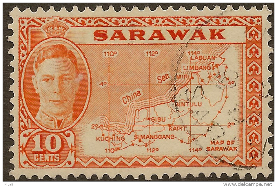 SARAWAK 1950 10c Orange SG 177 U ZC264 - Sarawak (...-1963)