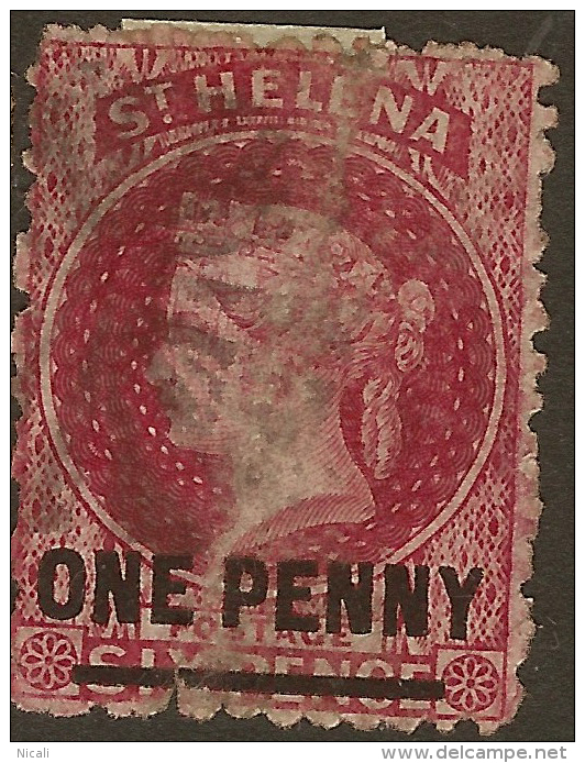 ST HELENA 1864 1d On 6d Lake QV SG 7 U ZC325 - Saint Helena Island