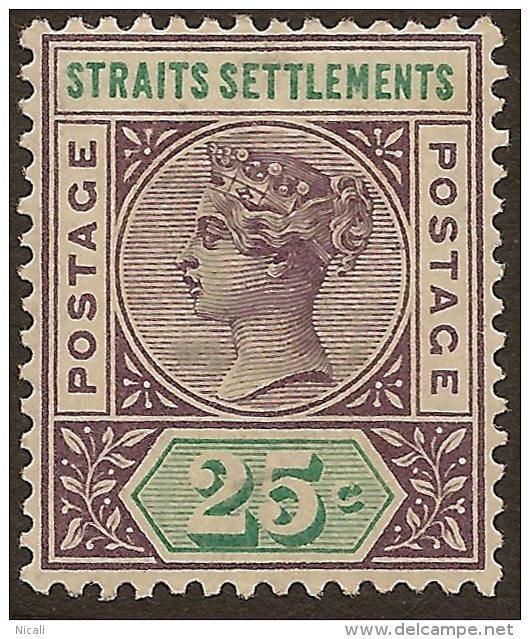 STRAITS SETTLEMENTS 1892 25c QV SG 103c HM ZC514 - Straits Settlements