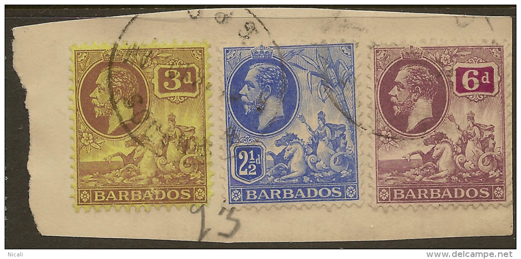 BARBADOS 1912 KGV On Piece SG 174/5, 177 U ZC362 - Barbados (...-1966)