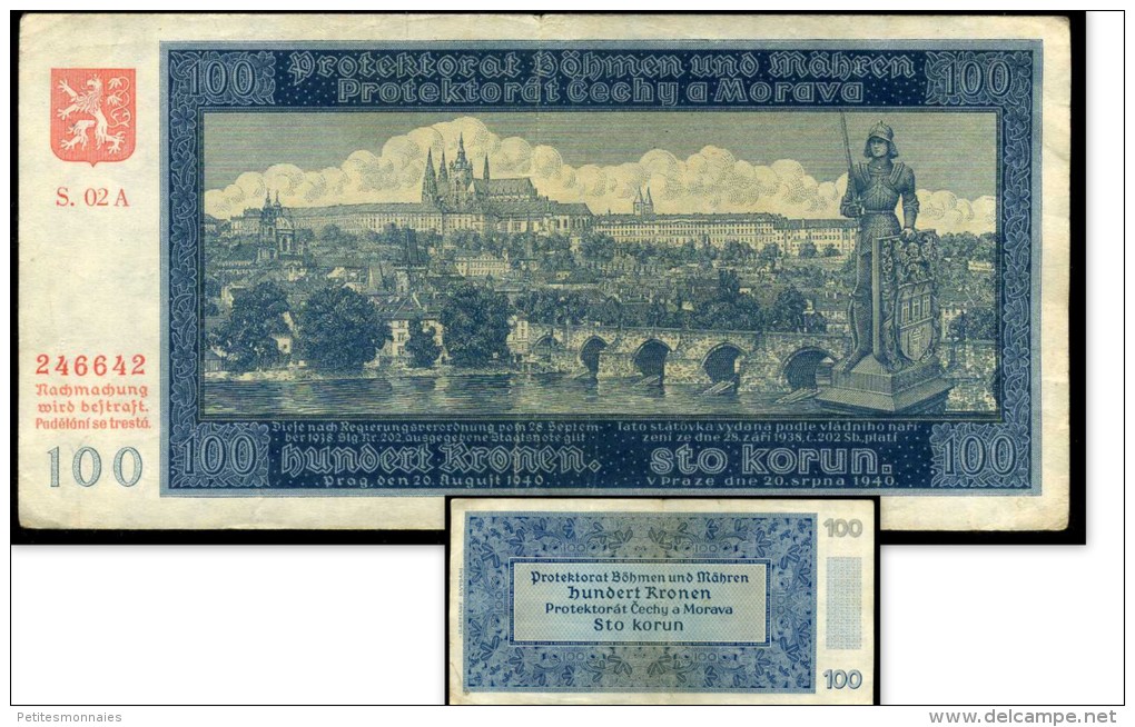 WW2   Bohemia & Moravia  Billet 100 Korun 1940 PROTEKTORAT German Occupation  S02A - Tchécoslovaquie