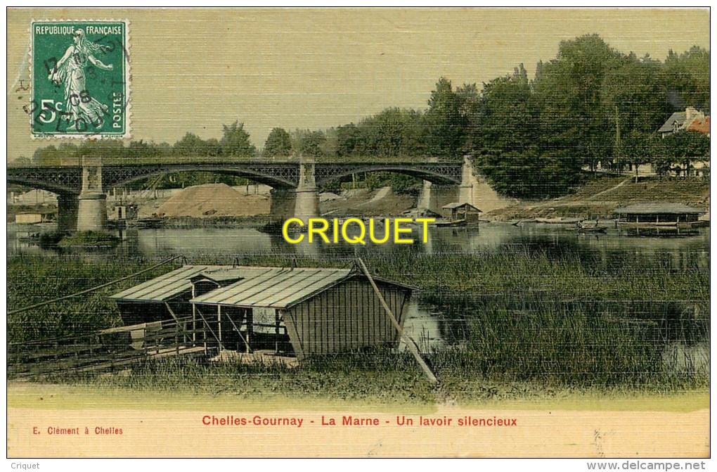 Cpa 77 Chelles-Gournay, La Marne, Un Lavoir Silencieux, Carte Toilée Colorisée Affranchie 1908, Pas Courante - Chelles