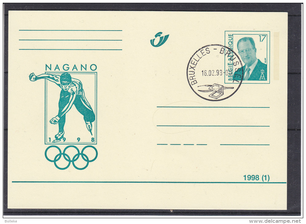 Jeux Olympiques - Nagano 1998 - Patinage  - Belgique - Entier Postal De 1998 - Loupe - Pince - Hiver 1998: Nagano