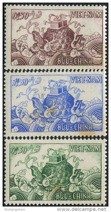 AR0338 South Vietnam 1955 Negative Book Turtle Folklore 3v MH - Perfins