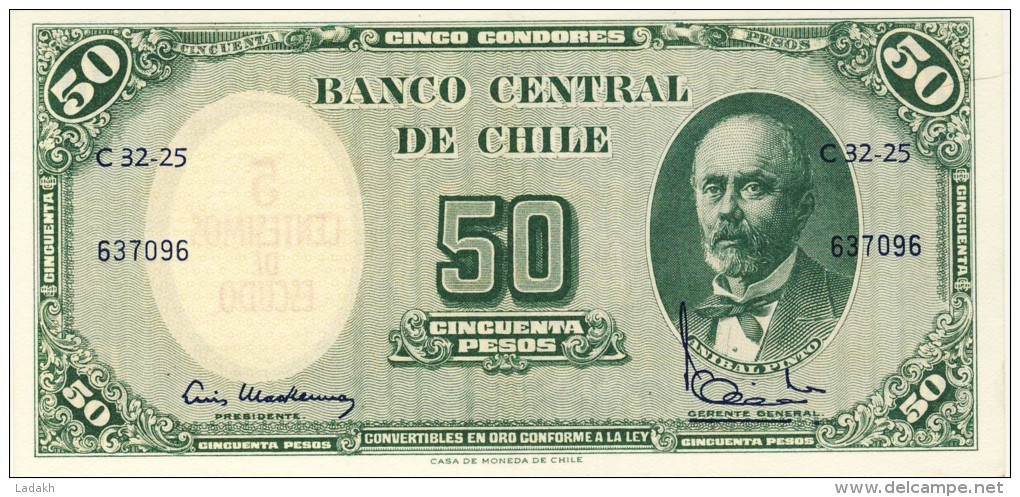 BILLET # CHILI # 1961 # PICK 98 # CINQ CENTIME D'ESCUDO SUR CINQUANTE PESOS # NEUF # - Chile