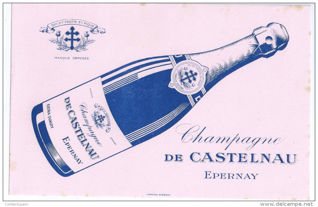 BUVARD  - Champagne  "  De  CASTELNAU  "  Epernay  ( 51 )  Fond  ROSE   -   Ft  =  21 Cm  X 13.5 Cm - Champagne - Ardenne