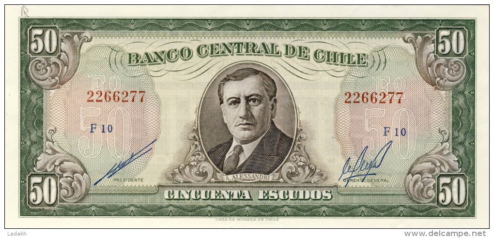 BILLET # CHILI # 1962 # PICK 109 # CINQUANTE ESCUDOS # NEUF # A.ALESSANDRI - Chili