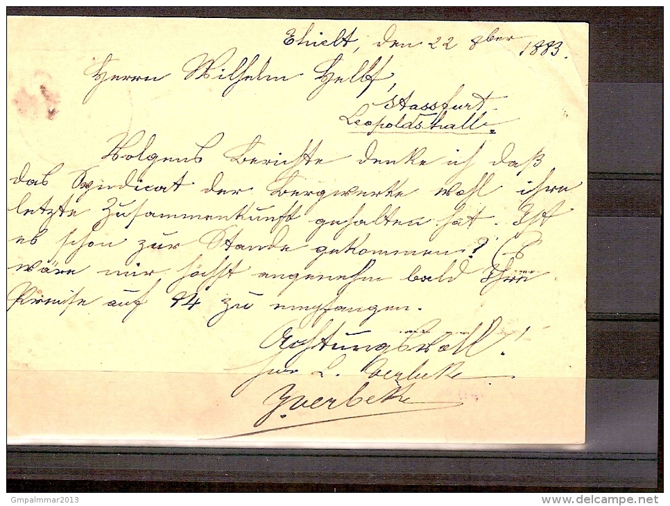 Postkaart Van Nr. 45 Gefrankeerd Met Nr. 28 Verstuurd In THIELT Op 22/10/1883 Naar STASSFURT (DUITSLAND) ! ZELDZAAM ! - 1869-1888 Lion Couché