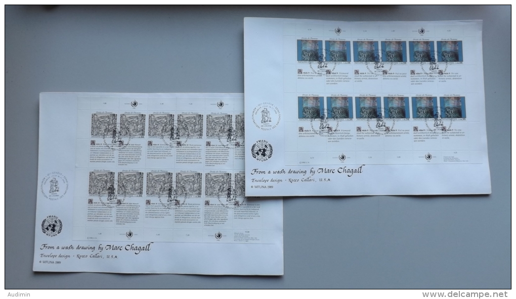 UNO-Genf 192/3 Menschenrechte 1990 KB-FDC, Offizieller WFUNA-FDC (Chagall) - FDC