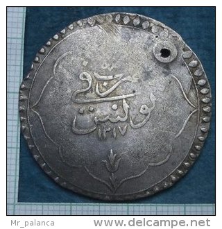 M_p > Tunisia Impero Ottomano Selim III Piastra 1217 ( 1802 ) Peso 15,3 Grammi BILLON ( Lega Argento / Rame ) - Túnez
