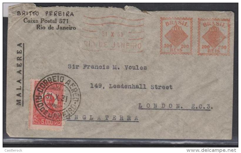 O)1931 BRAZIL, CIRCULATED COVER FROM RIO TO LONDON, 5000 REIS AND A PAIR OF METERED STAMPS, XF - Aéreo