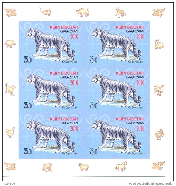 2010. Kyrgyzstan, Year Of The Tiger, Sheetlet  IMPERFORATED, Mint/** - Kirghizistan