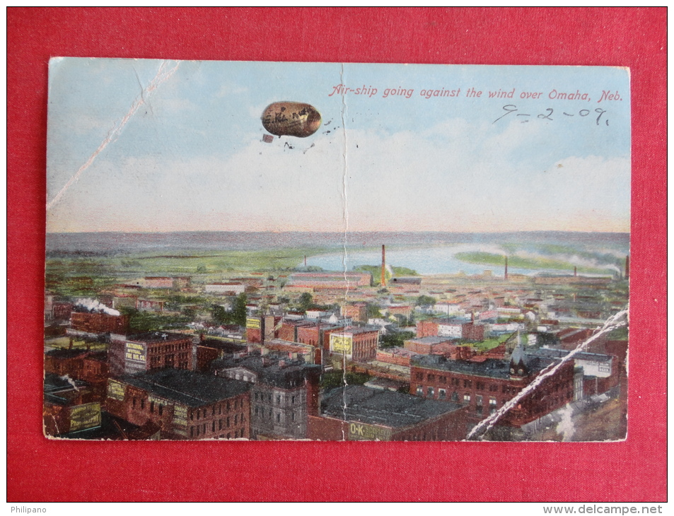 Air Ship  - Nebraska > Omaha 1909  Cancel  Poor Condition Several Crease    Ref  1100 - Omaha